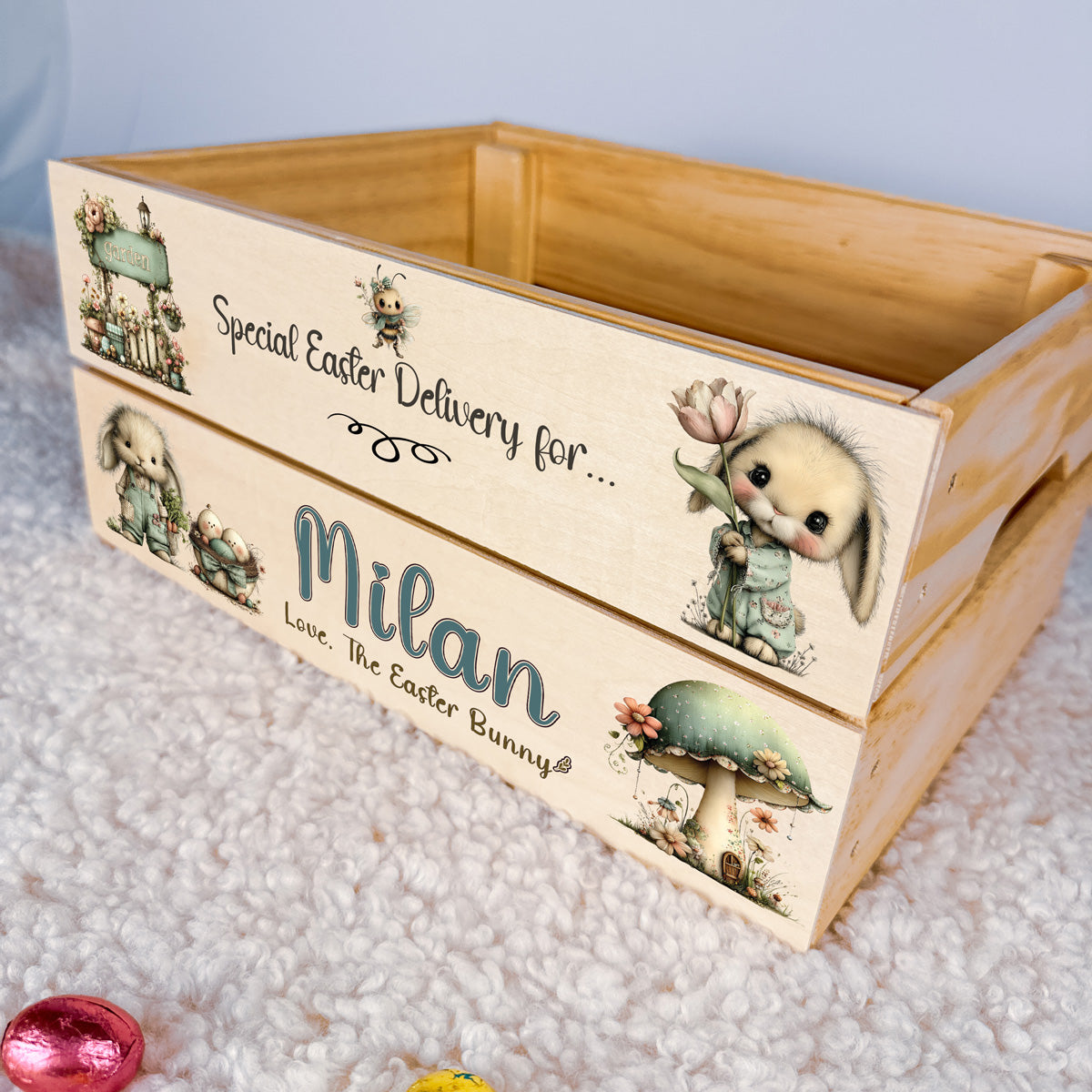 Special Easter Delivery Box – Personalised Wooden Easter Crate with Name