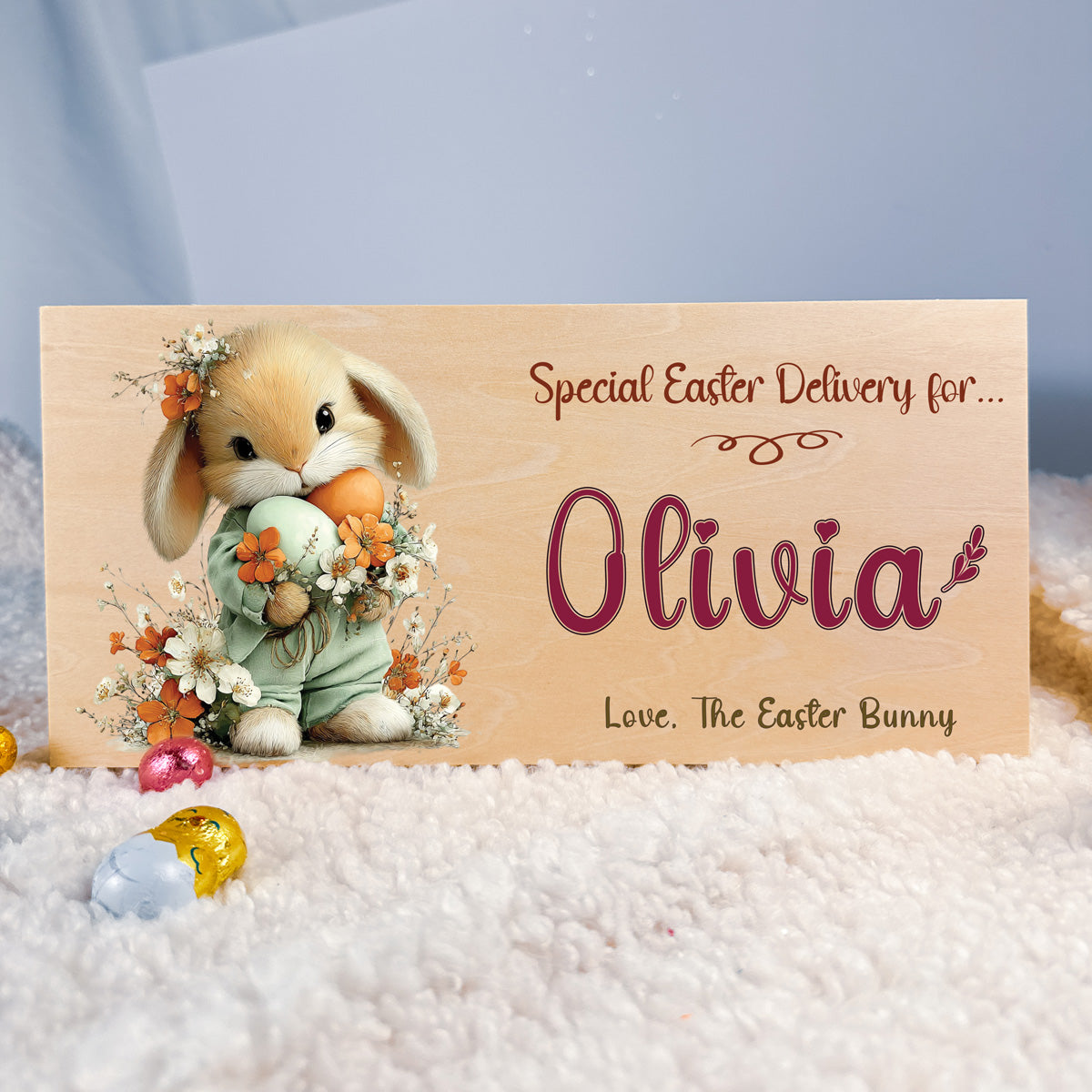 Personalised Easter Crate – Floral Egg Cuddle Bunny Design