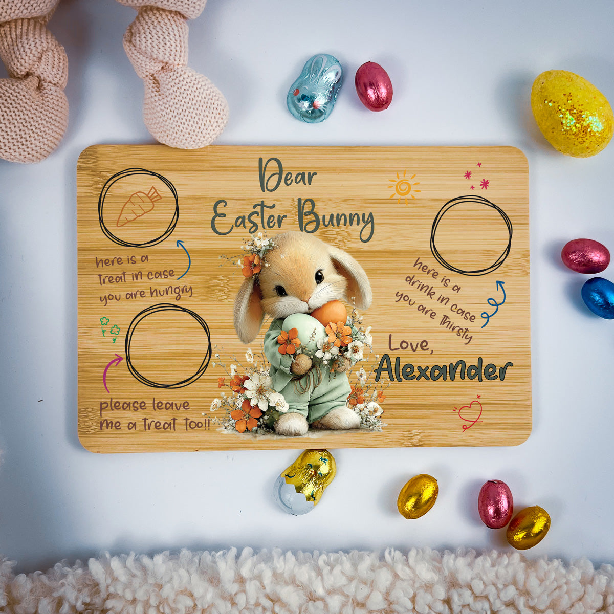 Personalised Easter Bunny Tray – Floral Egg Cuddle Design