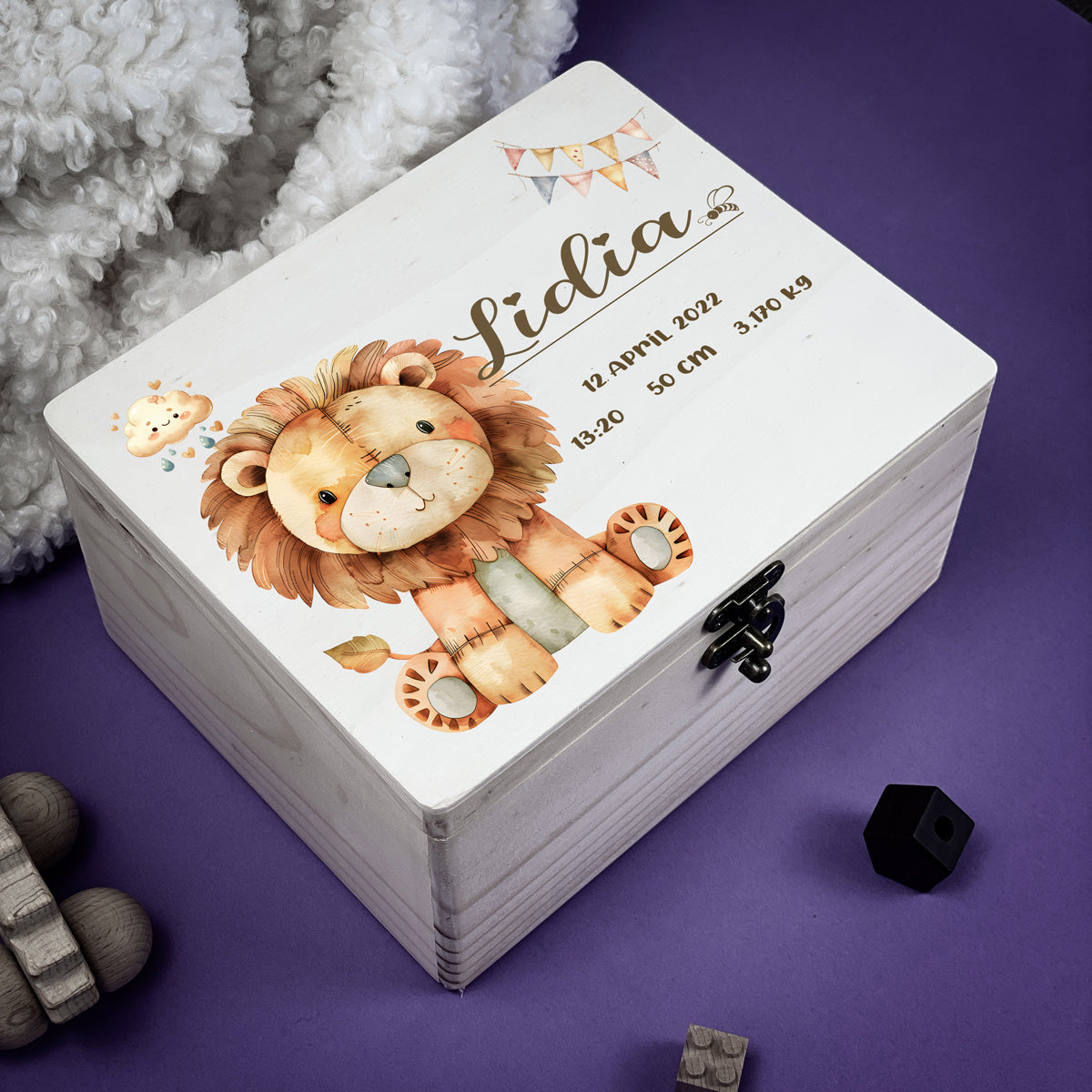 Personalised Kids Keepsake Box – Lion Design (Memory Gift)
