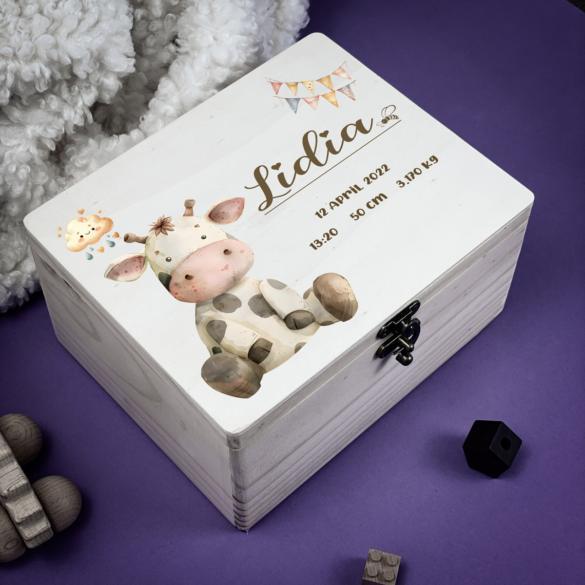 Personalised Kids Keepsake Box – Cow Design (Memory Gift)