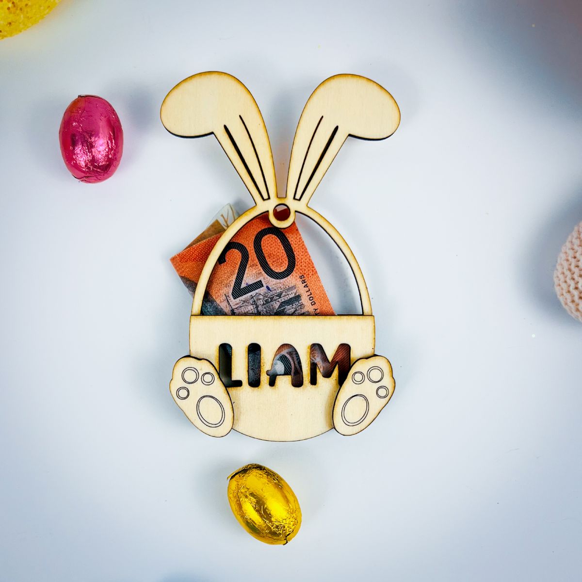 Personalised Easter Bunny Money Holder – Wooden Cash Gift for Kids