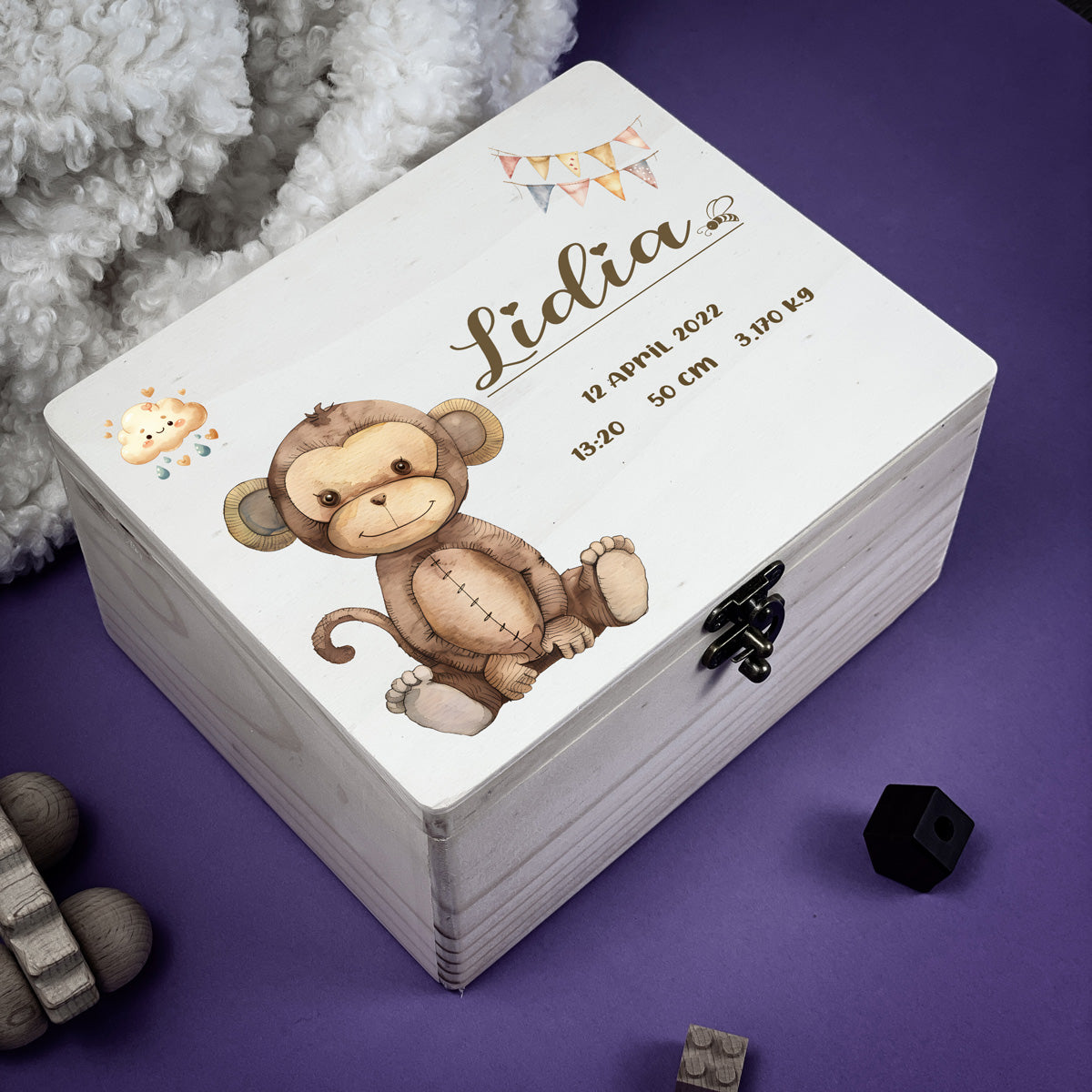 Personalised Kids Keepsake Box – Monkey Design (Memory Gift)