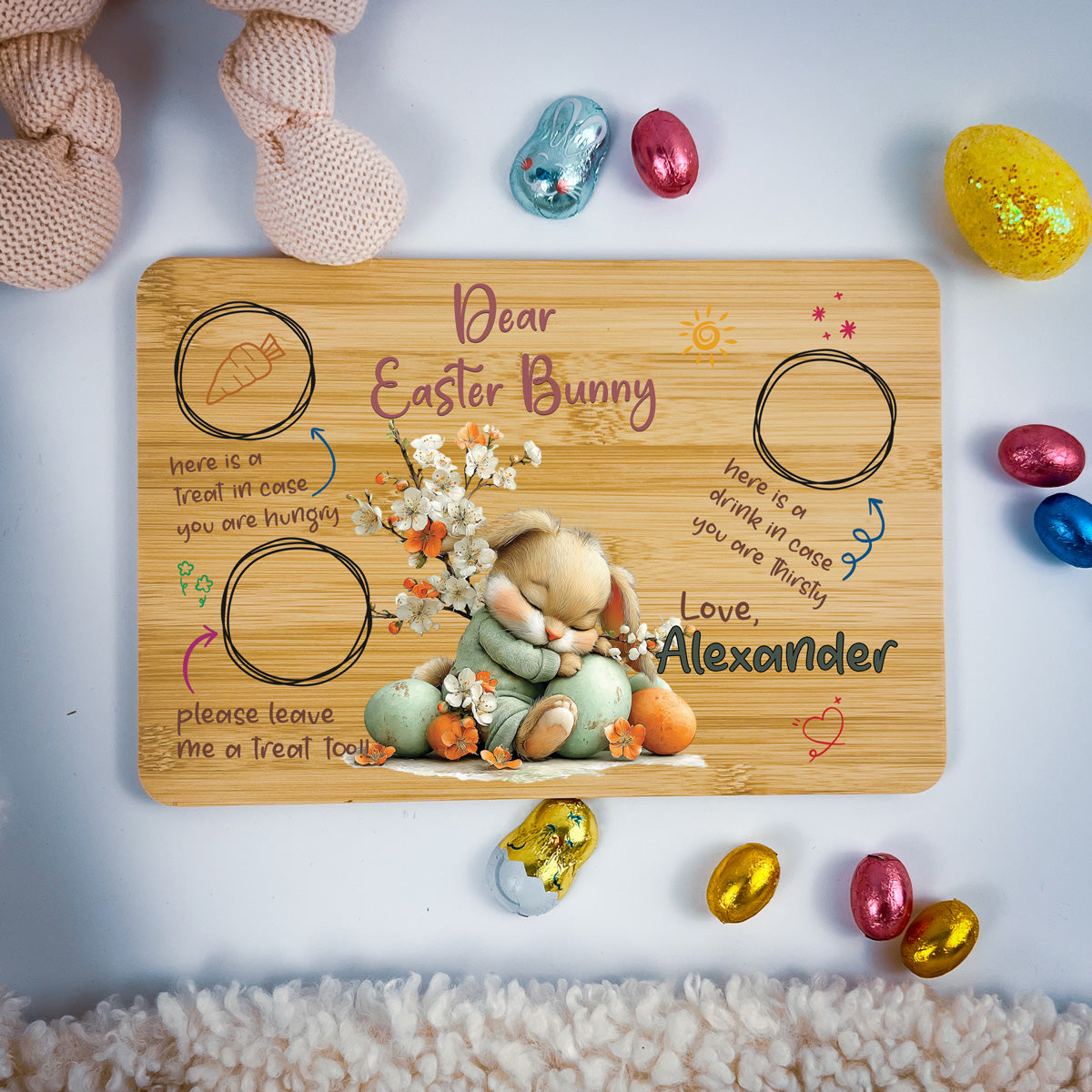 Personalised Easter Bunny Tray – Sleeping Blossom Design