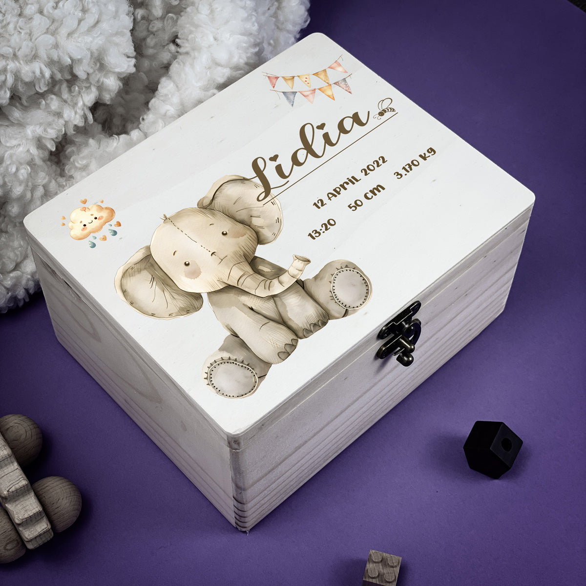 Personalised Kids Keepsake Box – Elephant Design (Memory Gift)