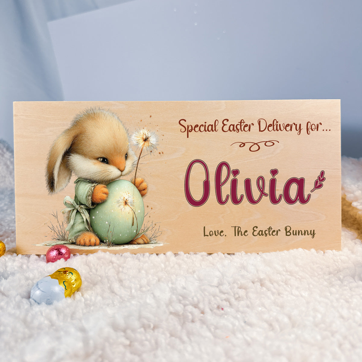 Personalised Easter Crate – Dandelion Egg Bunny Design