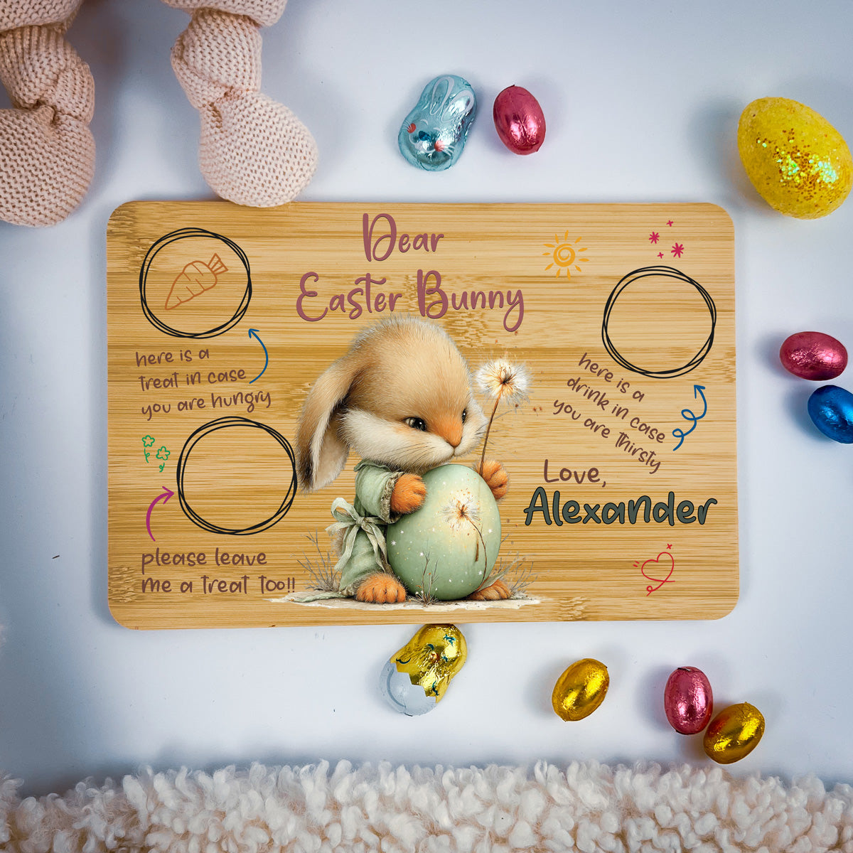 Personalised Easter Bunny Tray – Dandelion Egg Design