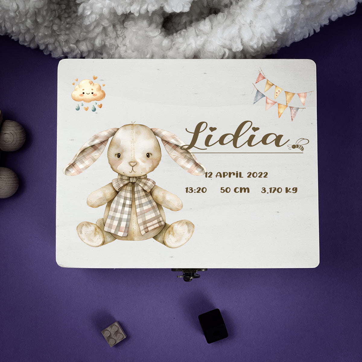 Personalised Kids Keepsake Box – Rabbit Design (Memory Gift)