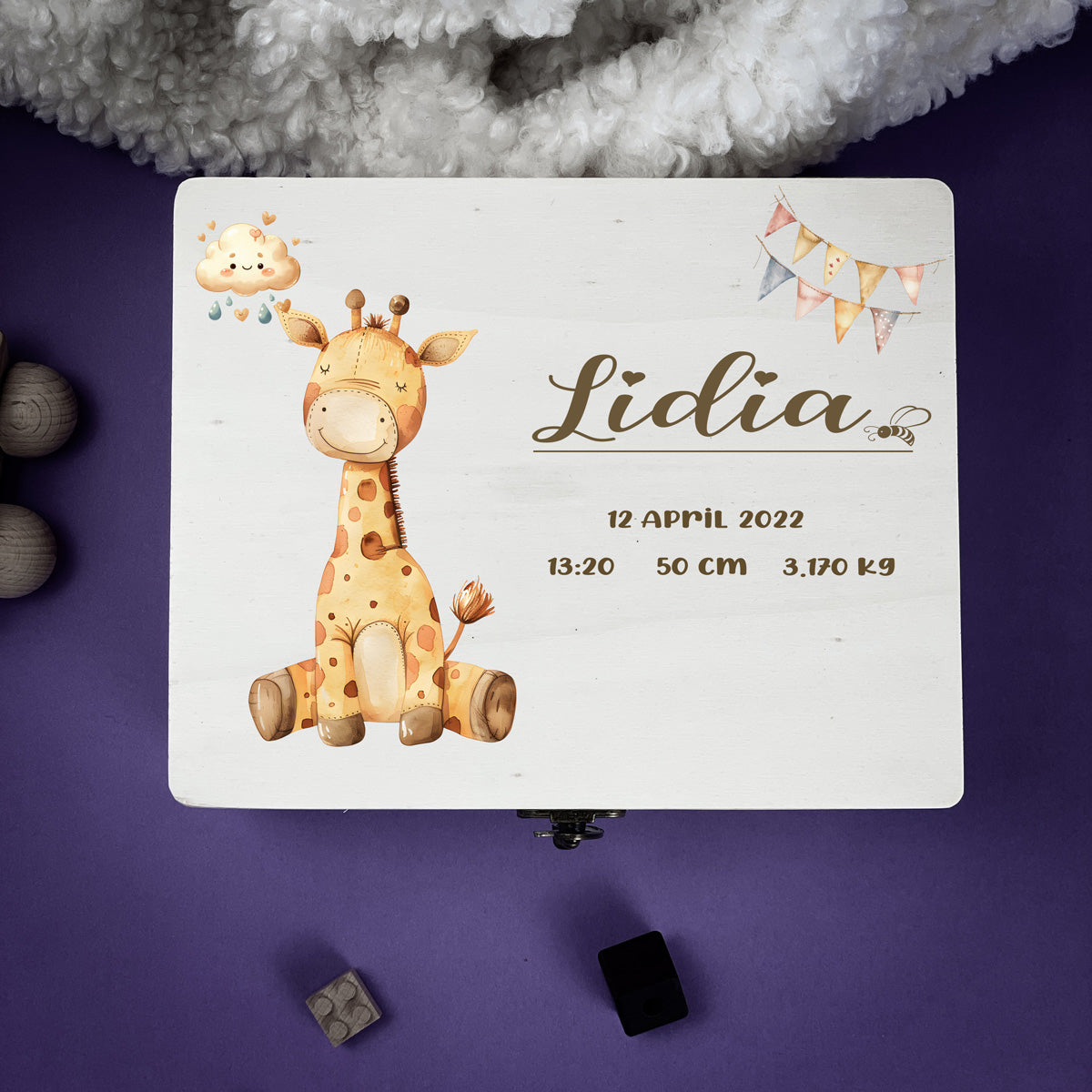 Personalised Kids Keepsake Box – Giraffe Design (Memory Gift)