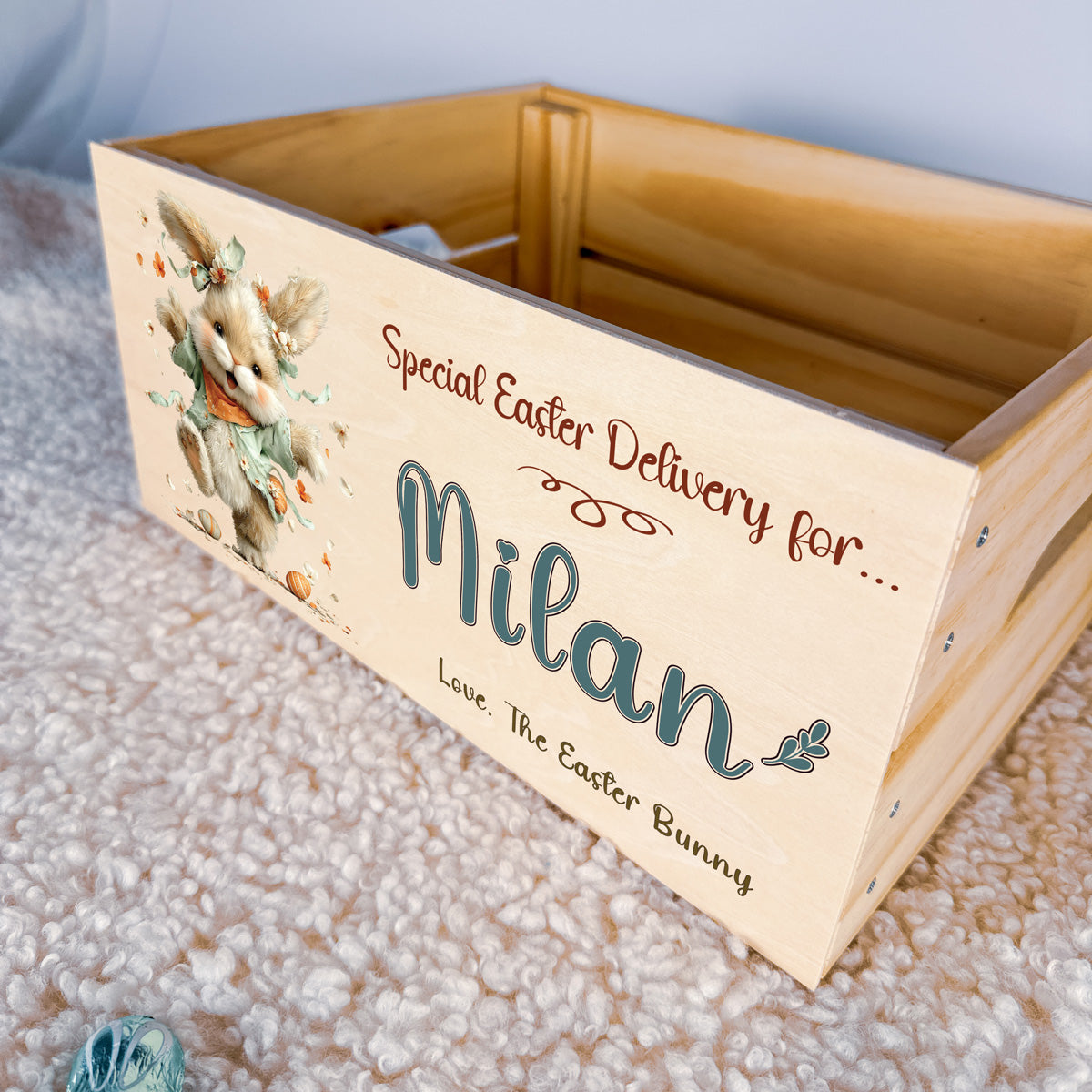 Personalised Easter Crate – Dancing Petal Bunny Design