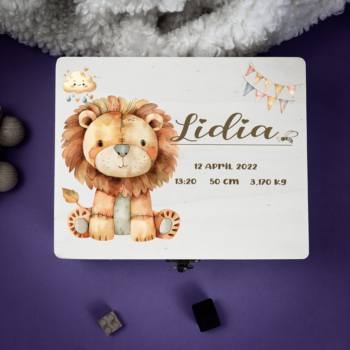 Personalised Kids Keepsake Box – Lion Design (Memory Gift)