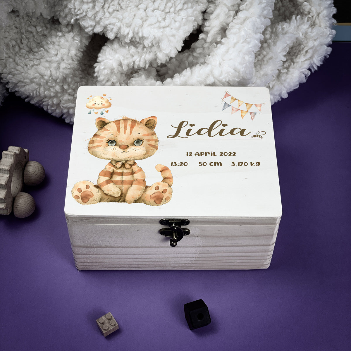 Personalised Kids Keepsake Box – Cat Design (Memory Gift)