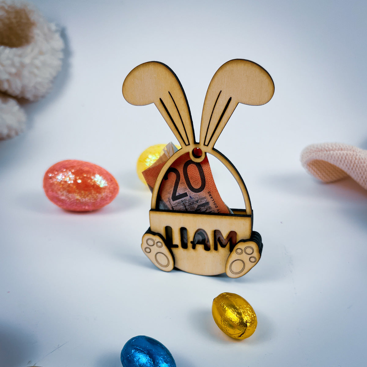 Personalised Easter Bunny Money Holder – Wooden Cash Gift for Kids