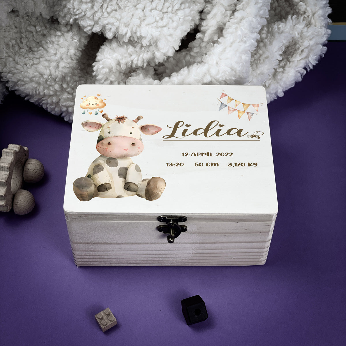 Personalised Kids Keepsake Box – Cow Design (Memory Gift)
