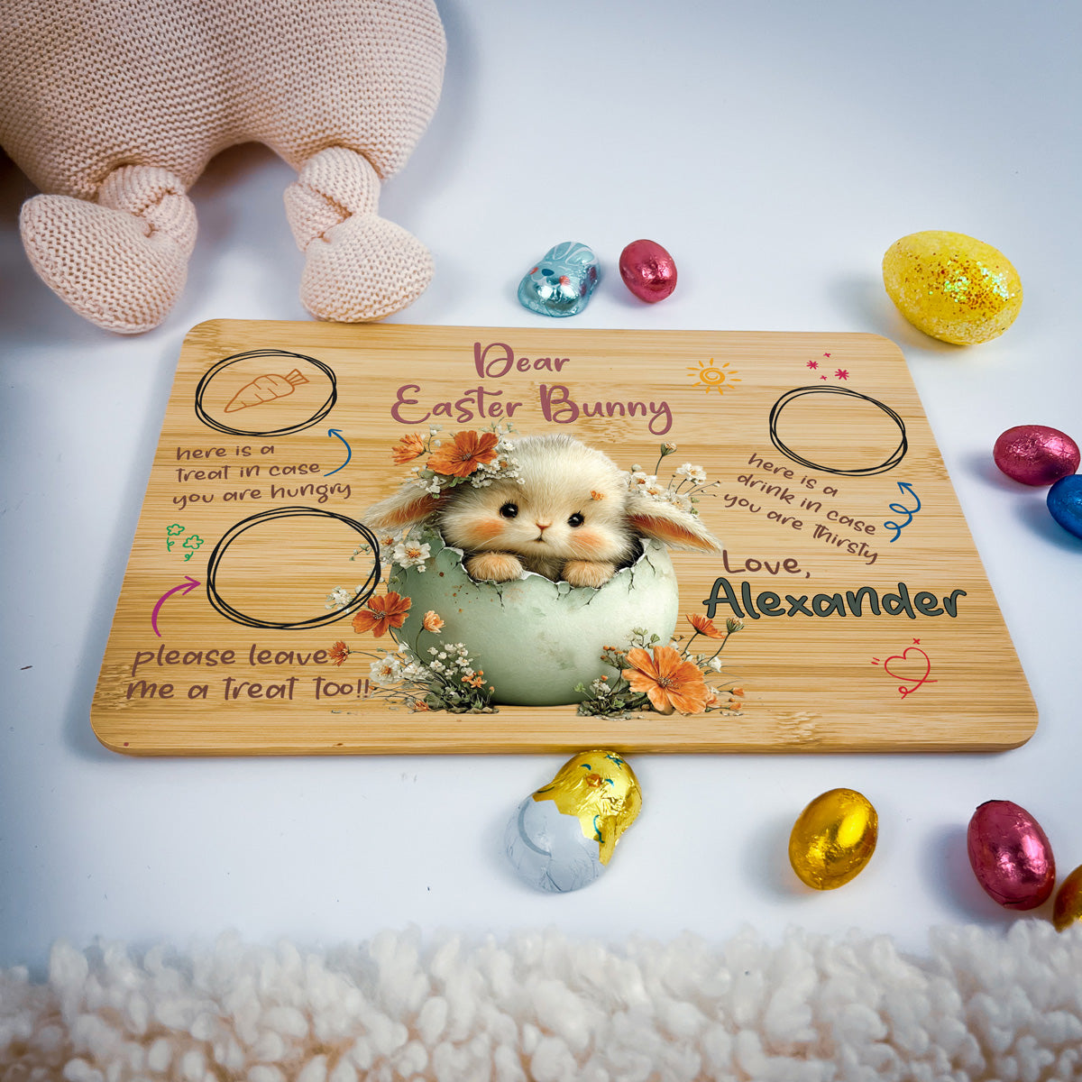 Personalised Easter Bunny Tray – Egg Nest Peek Design