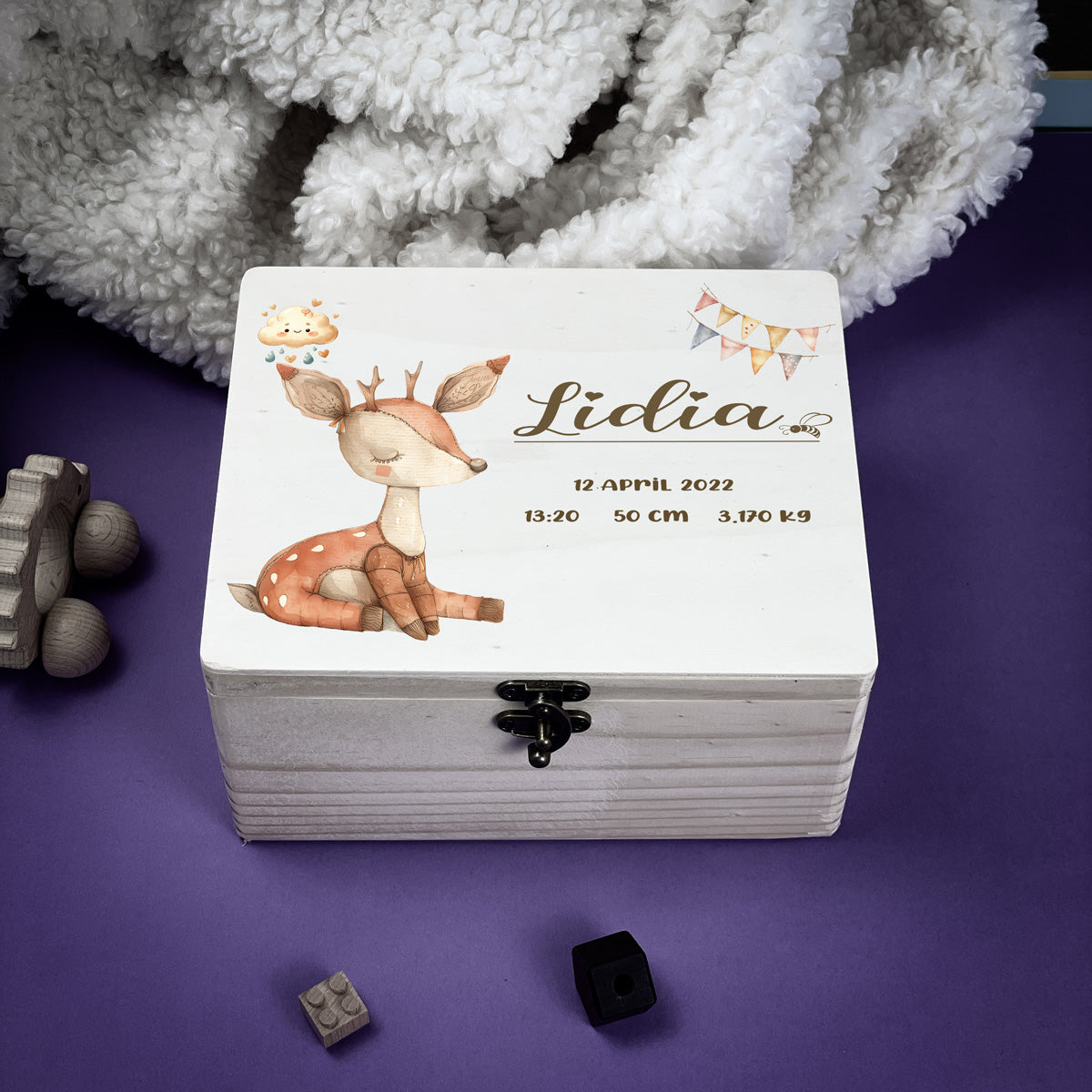 Personalised Kids Keepsake Box – Deer Design (Memory Gift)