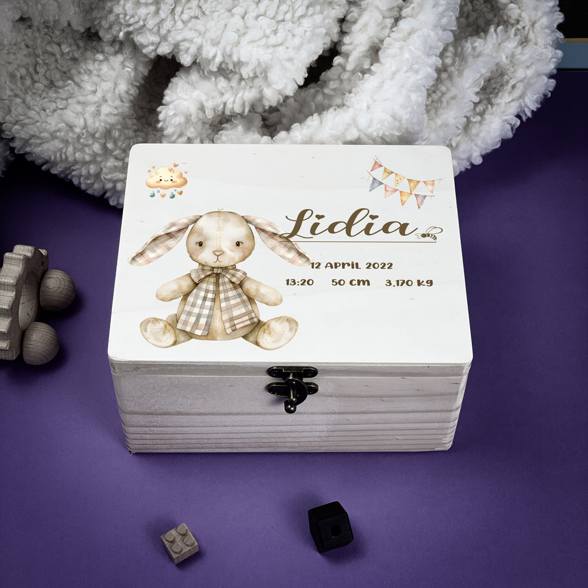 Personalised Kids Keepsake Box – Rabbit Design (Memory Gift)