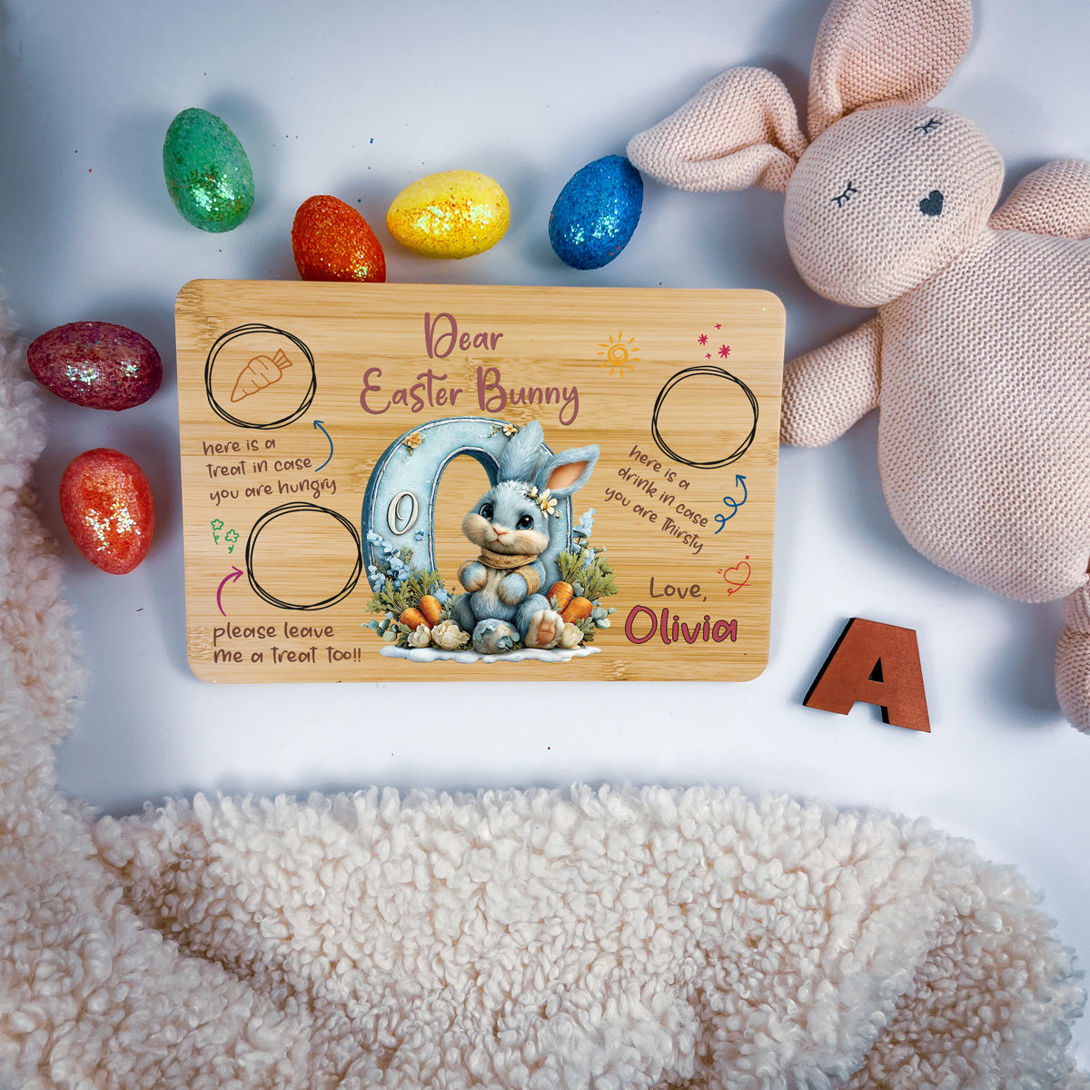 Personalised Easter Bunny Tray – Custom Alphabet Easter Board for Kids