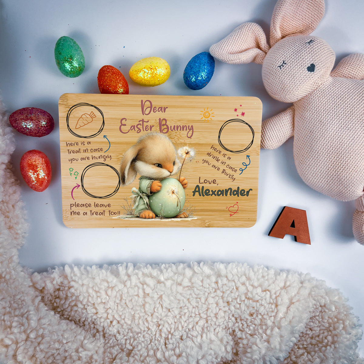 Personalised Easter Bunny Tray – Dandelion Egg Design