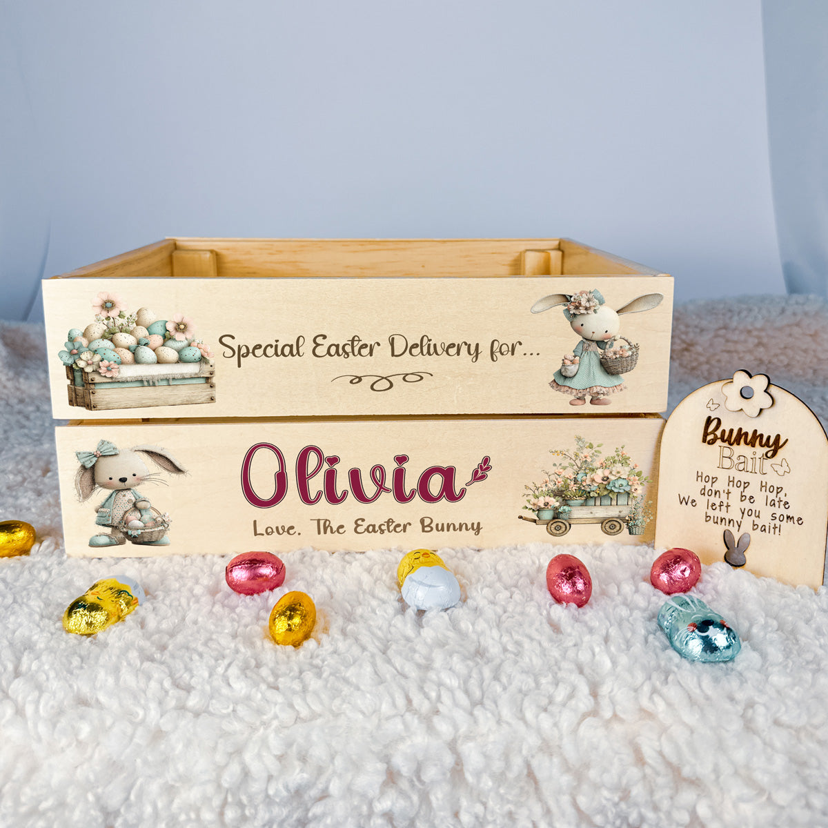 Personalised Easter Gift Box – Custom Easter Morning Crate with Bunny Design