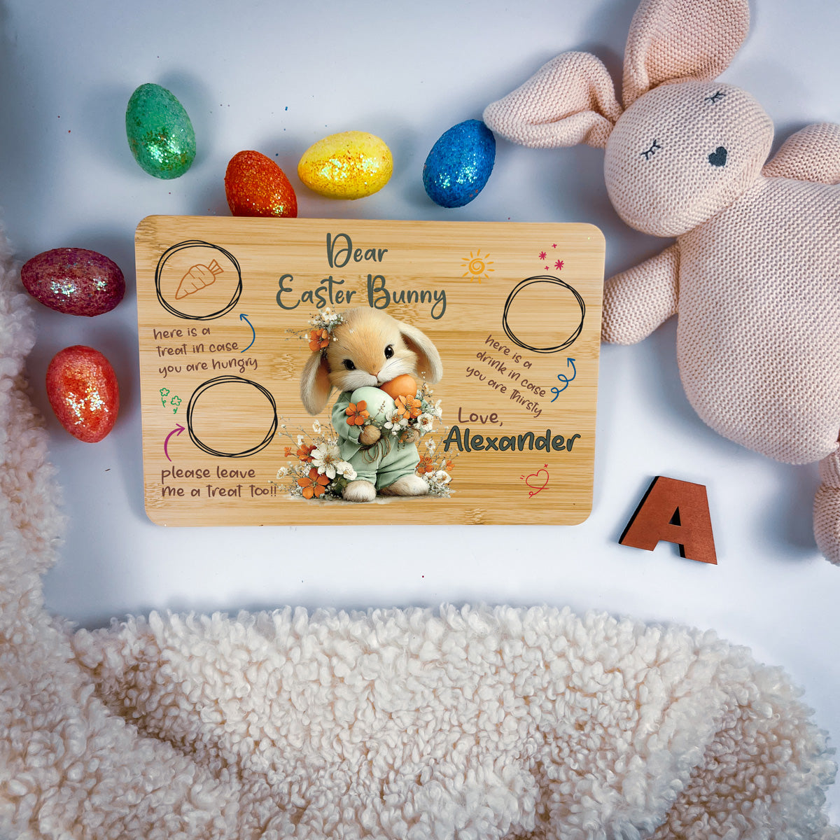 Personalised Easter Bunny Tray – Floral Egg Cuddle Design