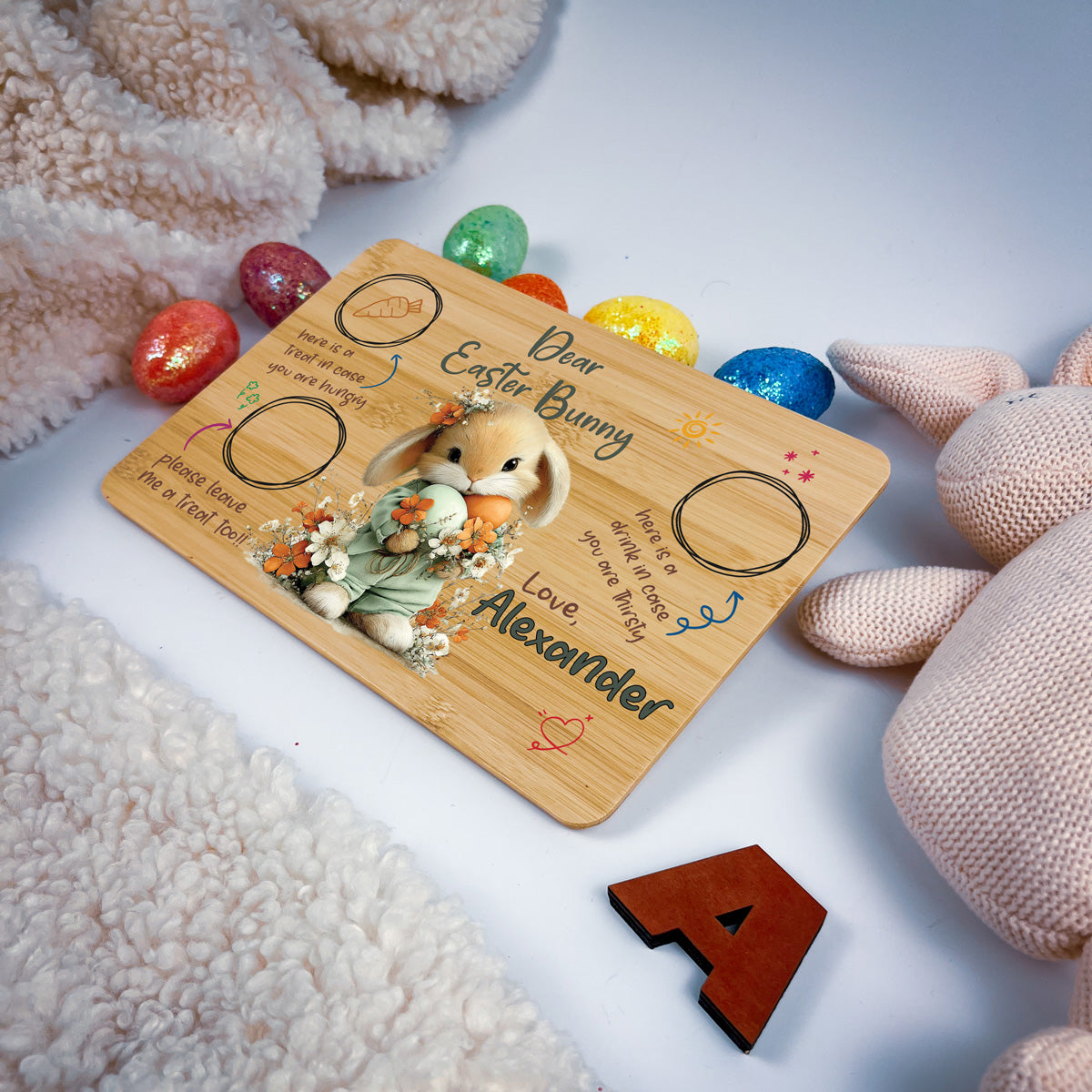 Personalised Easter Bunny Tray – Floral Egg Cuddle Design