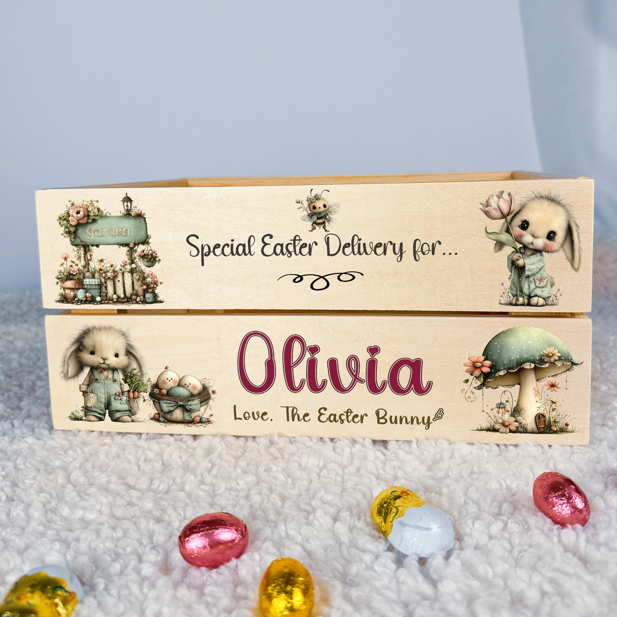 Special Easter Delivery Box – Personalised Wooden Easter Crate with Name