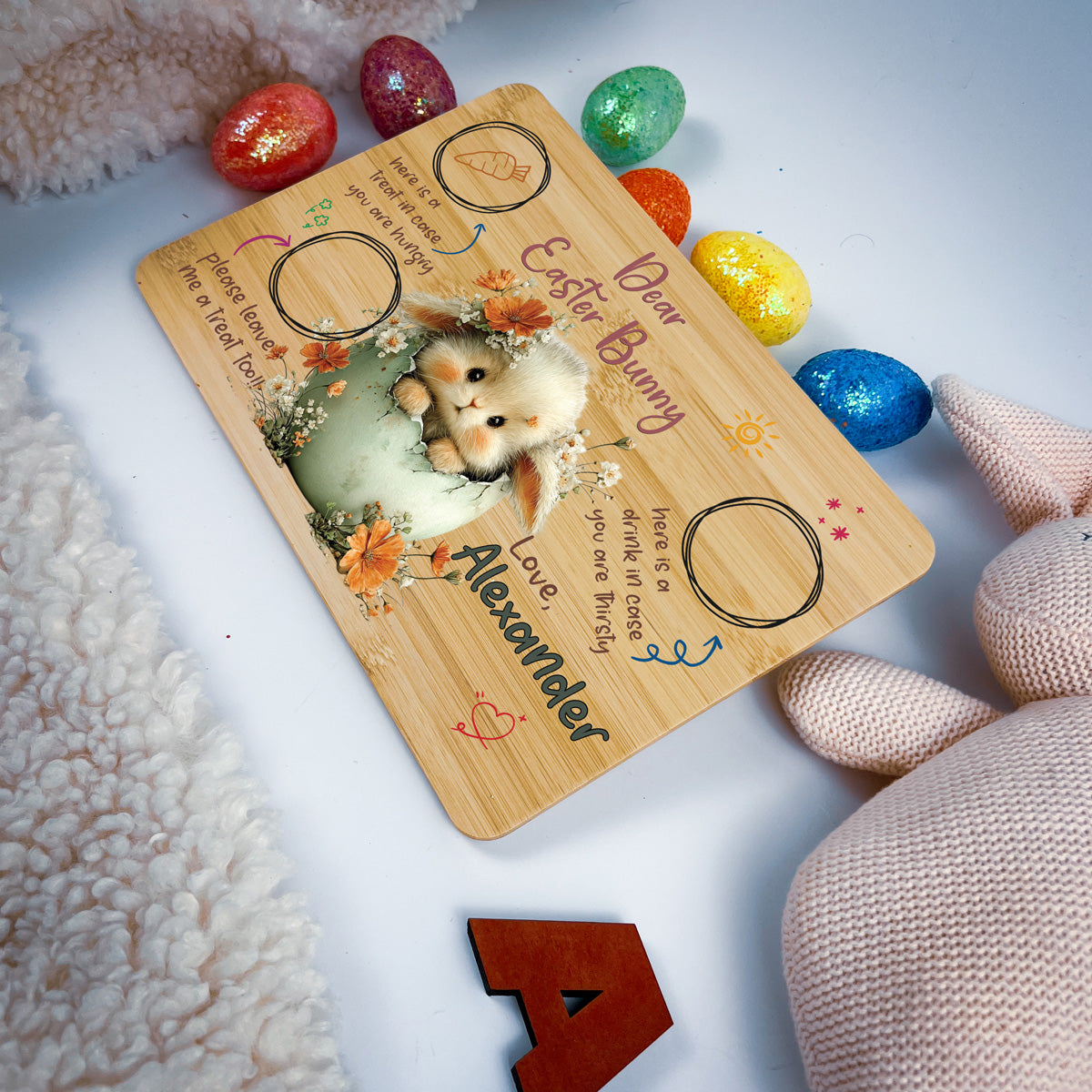 Personalised Easter Bunny Tray – Egg Nest Peek Design