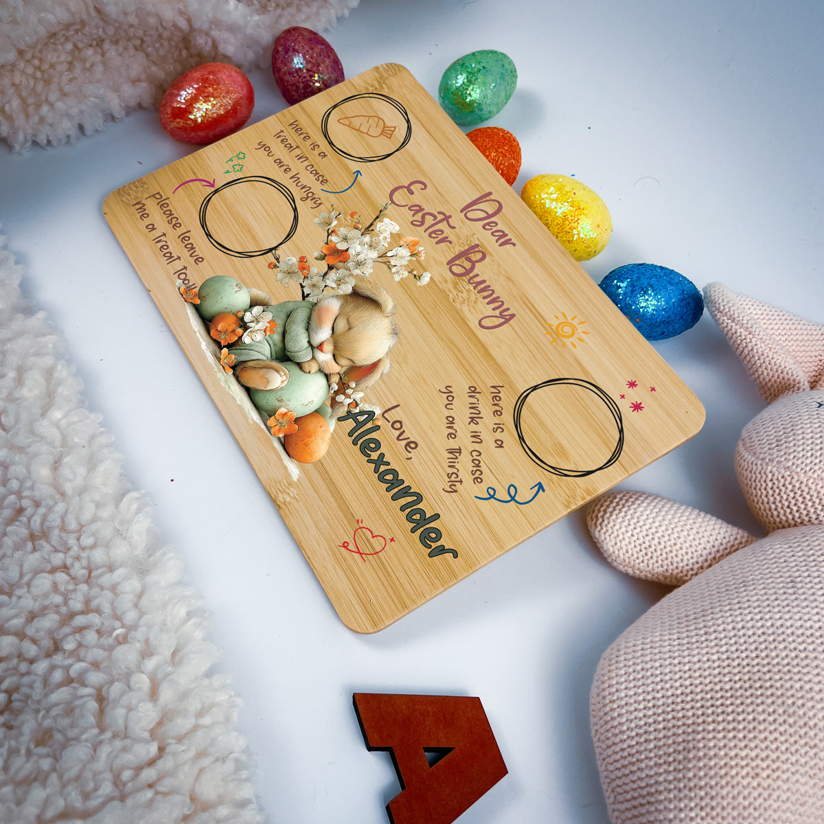 Personalised Easter Bunny Tray – Sleeping Blossom Design