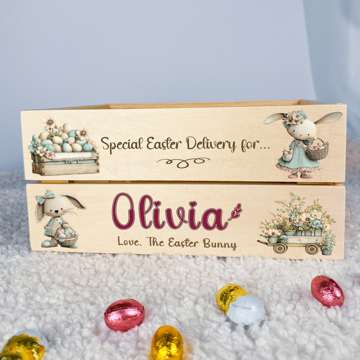 Personalised Easter Gift Box – Custom Easter Morning Crate with Bunny Design
