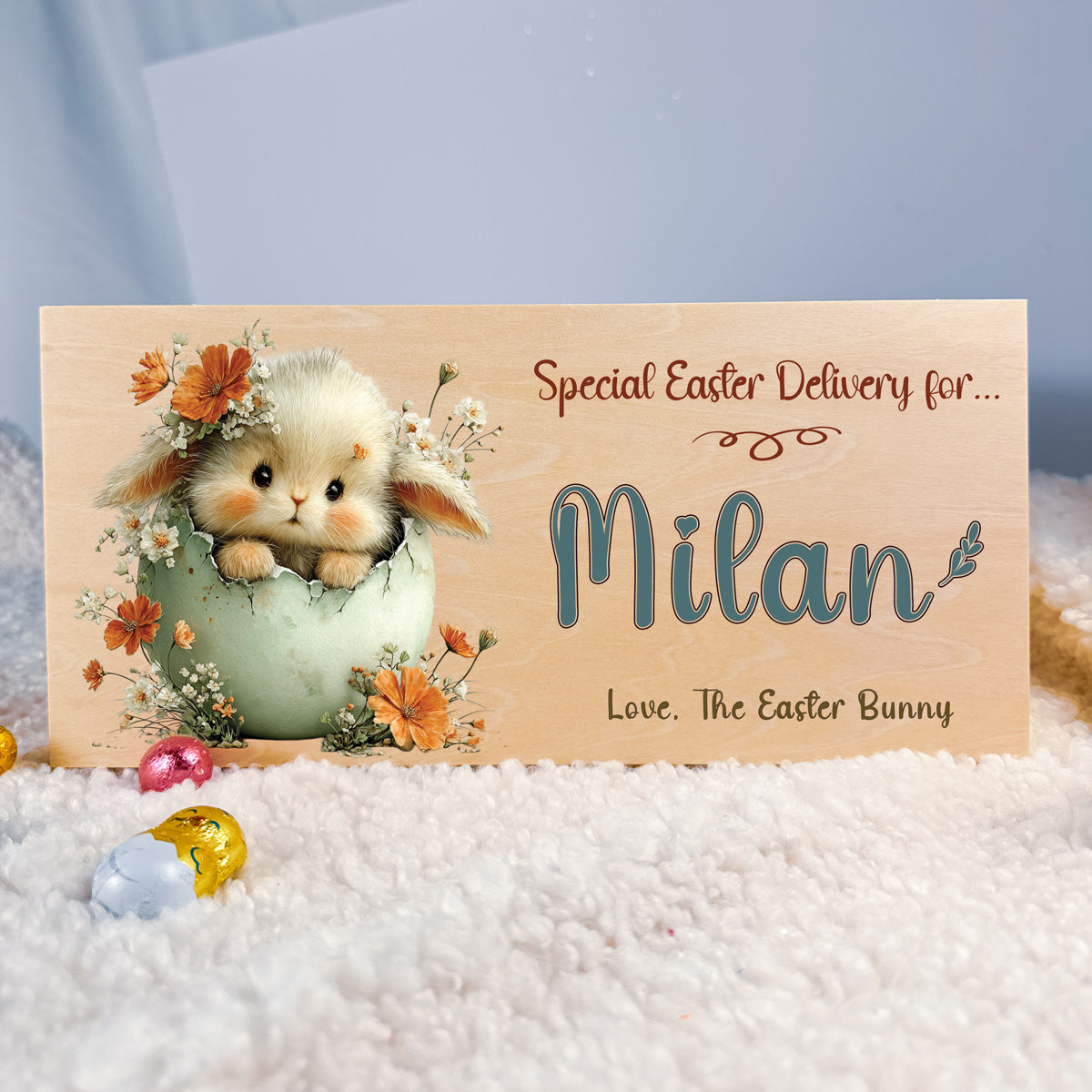 Personalised Easter Crate – Egg Nest Peek Bunny Design