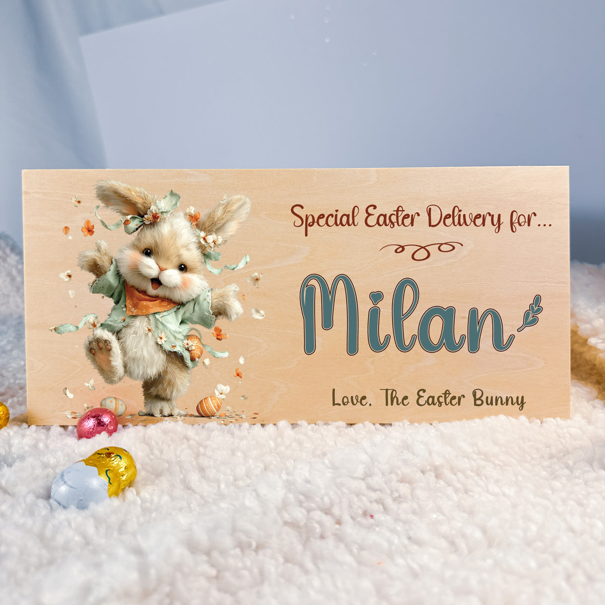 Personalised Easter Crate – Dancing Petal Bunny Design