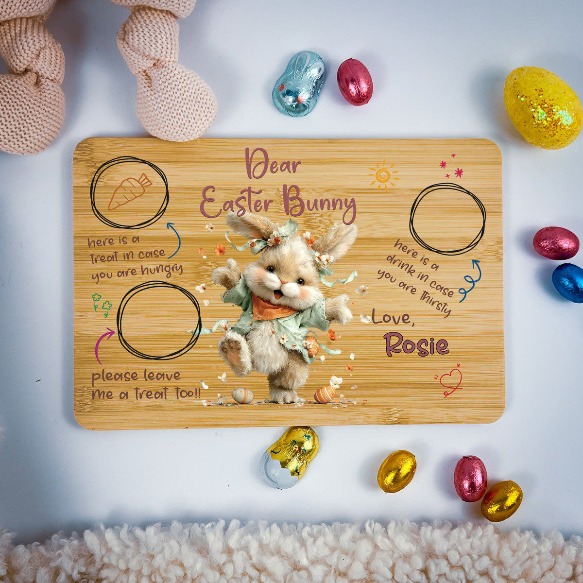 Personalised Easter Bunny Tray – Dancing Petal Design