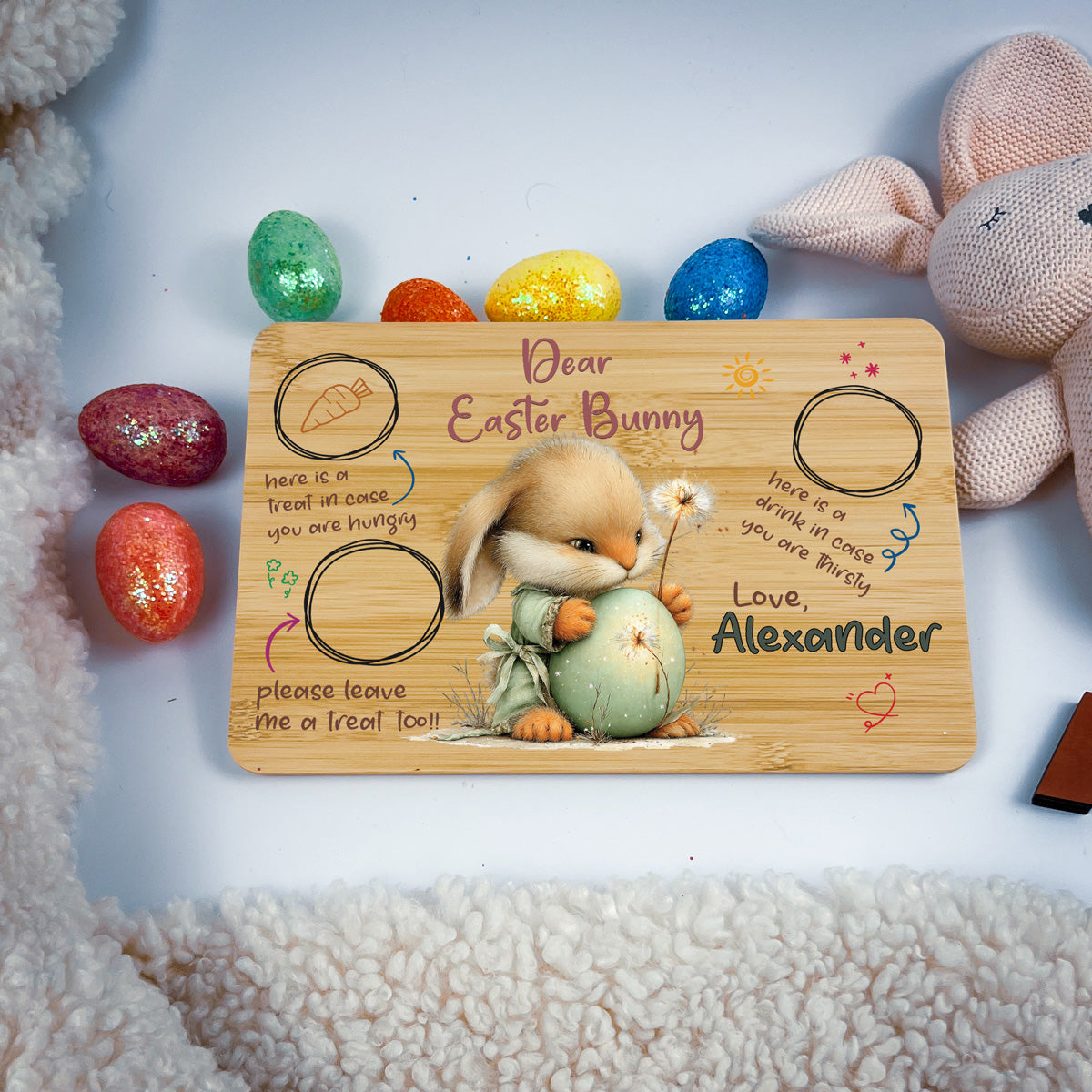 Personalised Easter Bunny Tray – Dandelion Egg Design