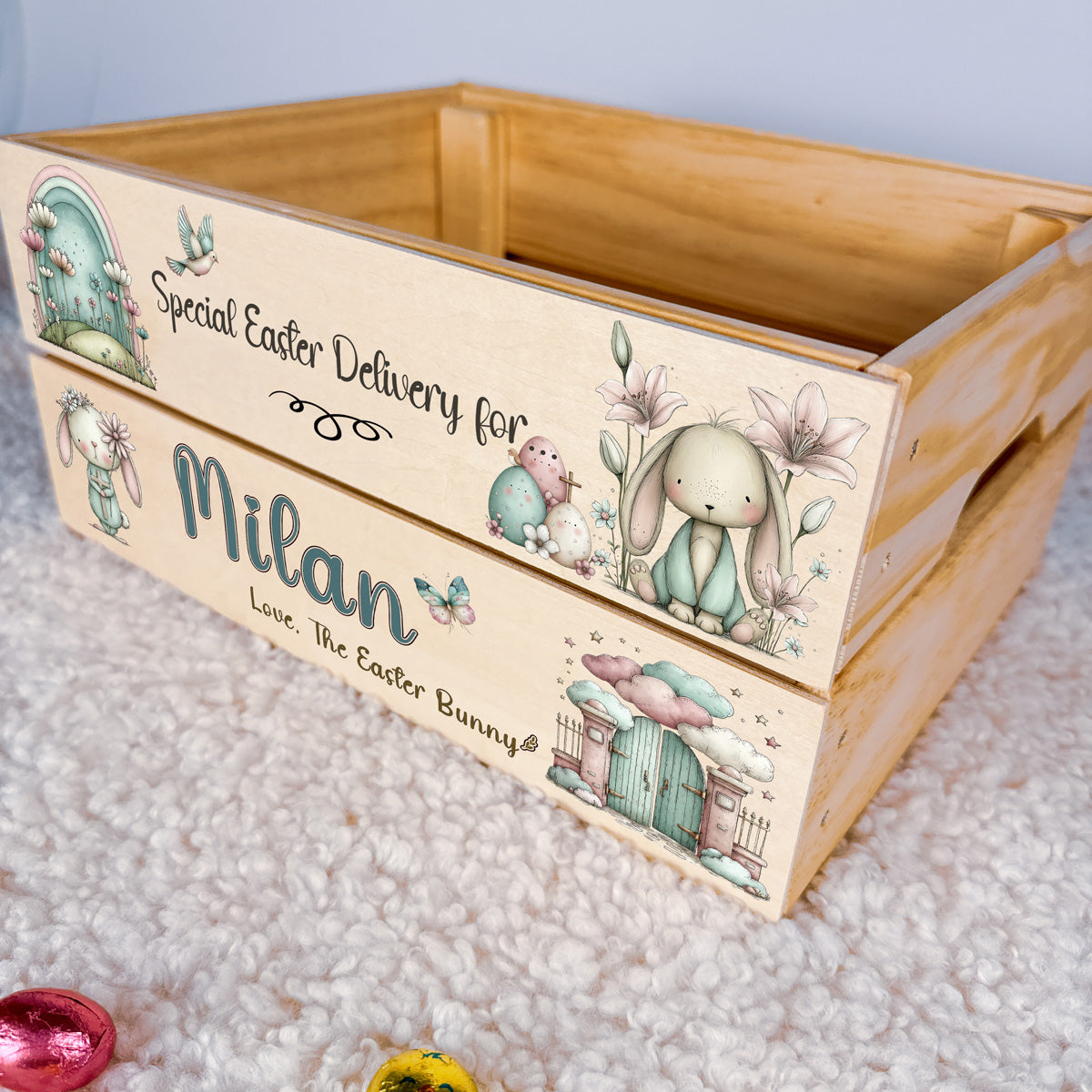Personalised Easter Crate – Special Easter Delivery Box with FREE Bunny Bait Tag