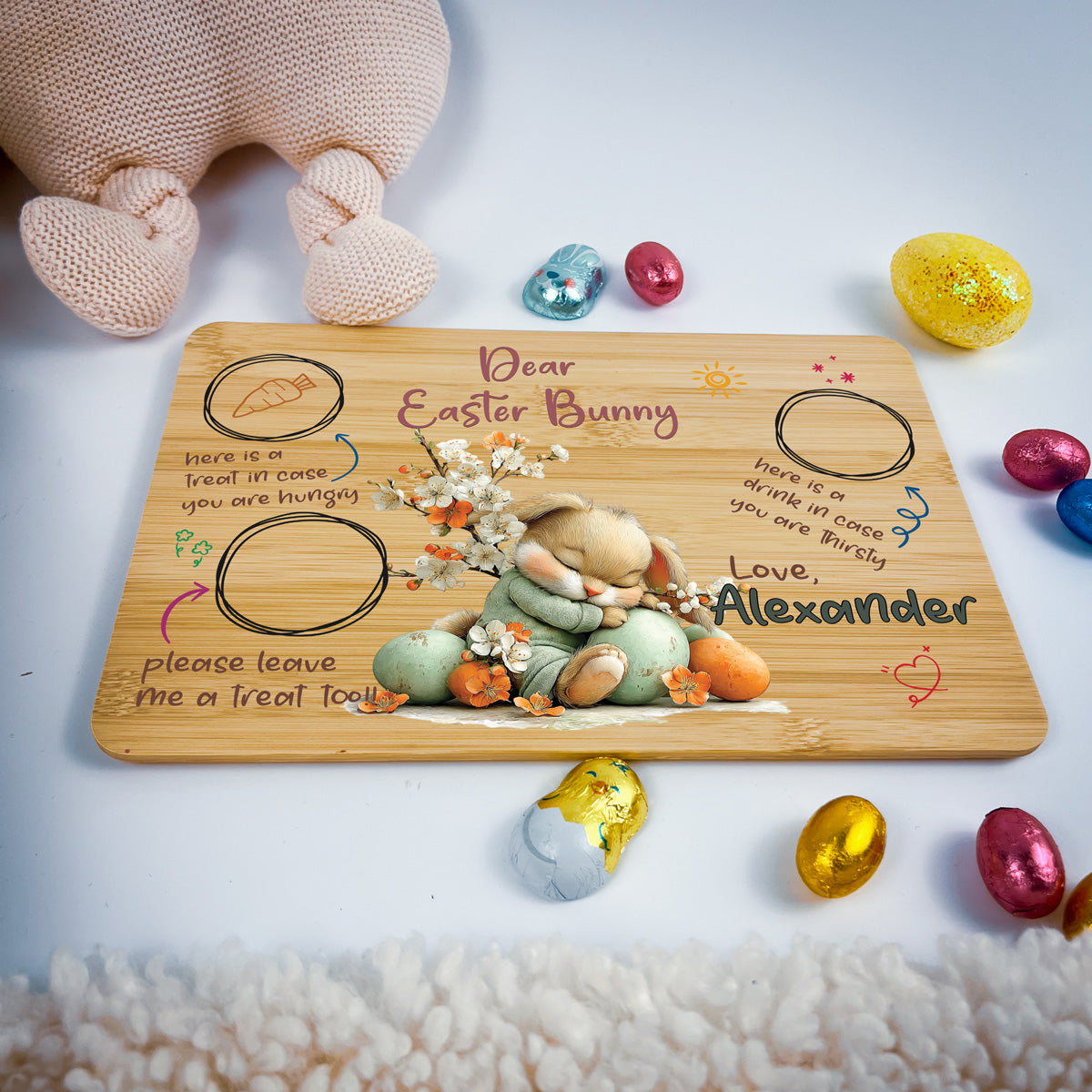Personalised Easter Bunny Tray – Sleeping Blossom Design