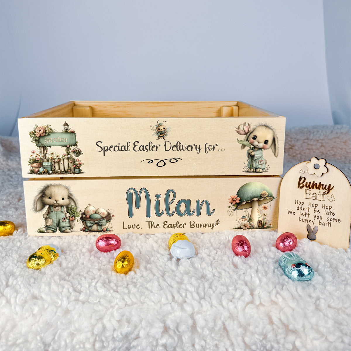 Special Easter Delivery Box – Personalised Wooden Easter Crate with Name