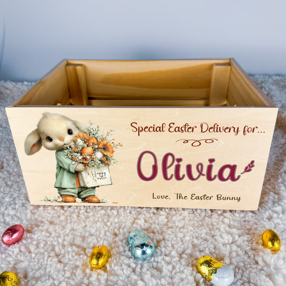 Personalised Easter Crate – Bouquet Bunny Design