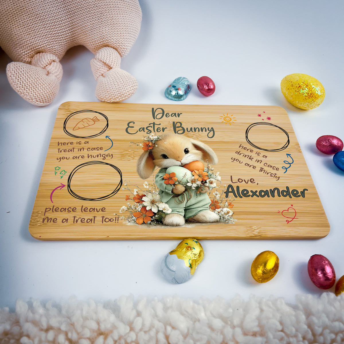 Personalised Easter Bunny Tray – Floral Egg Cuddle Design