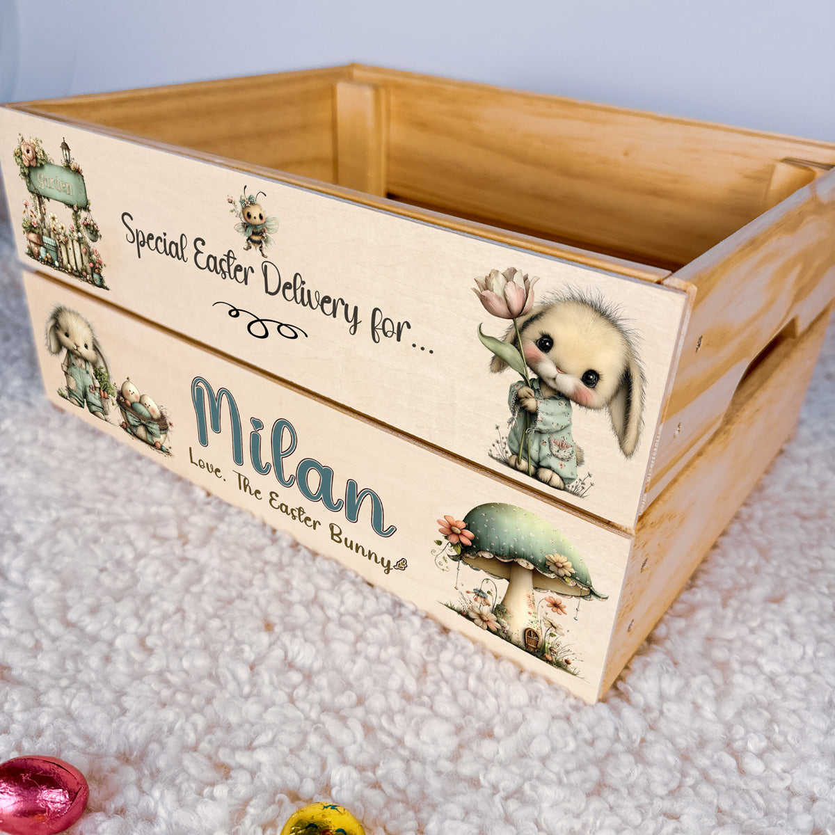 Special Easter Delivery Box – Personalised Wooden Easter Crate with Name