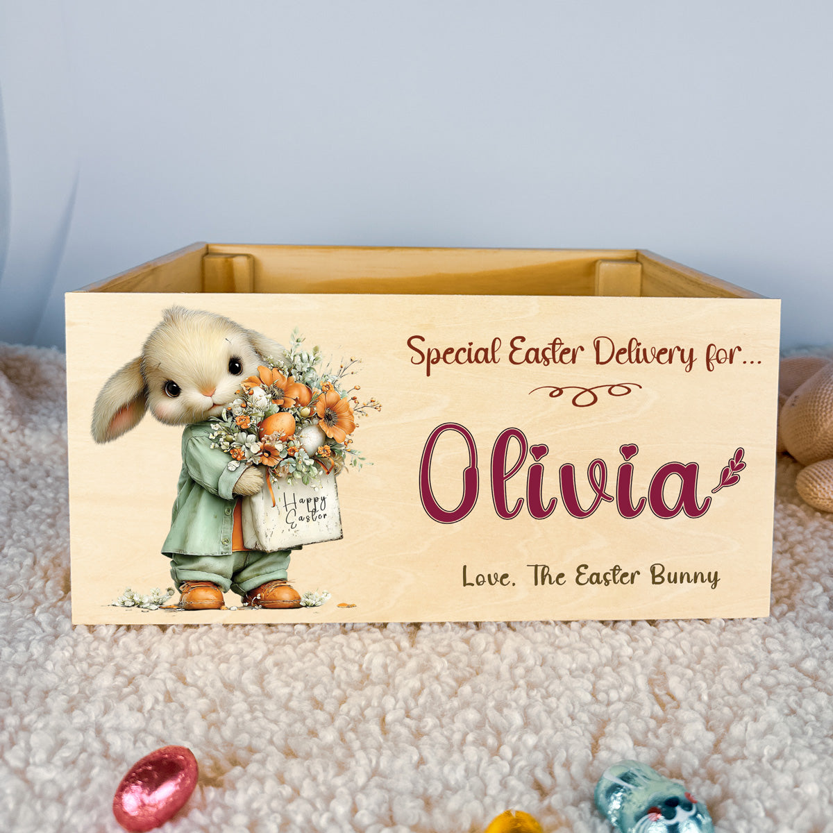 Personalised Easter Crate – Bouquet Bunny Design