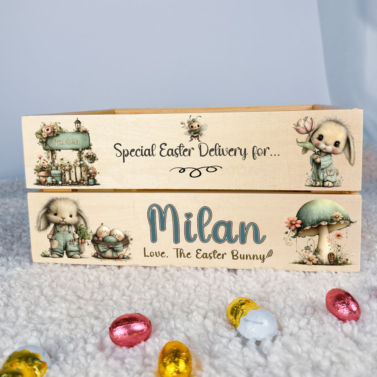Special Easter Delivery Box – Personalised Wooden Easter Crate with Name