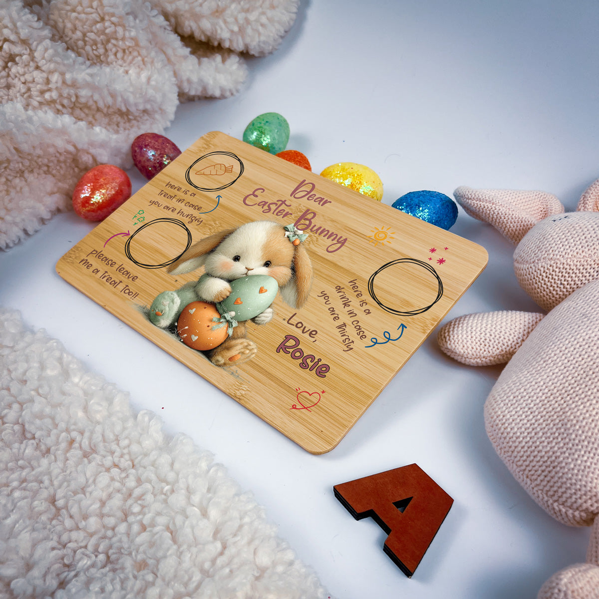 Personalised Easter Bunny Tray – Heart Egg Hug Design