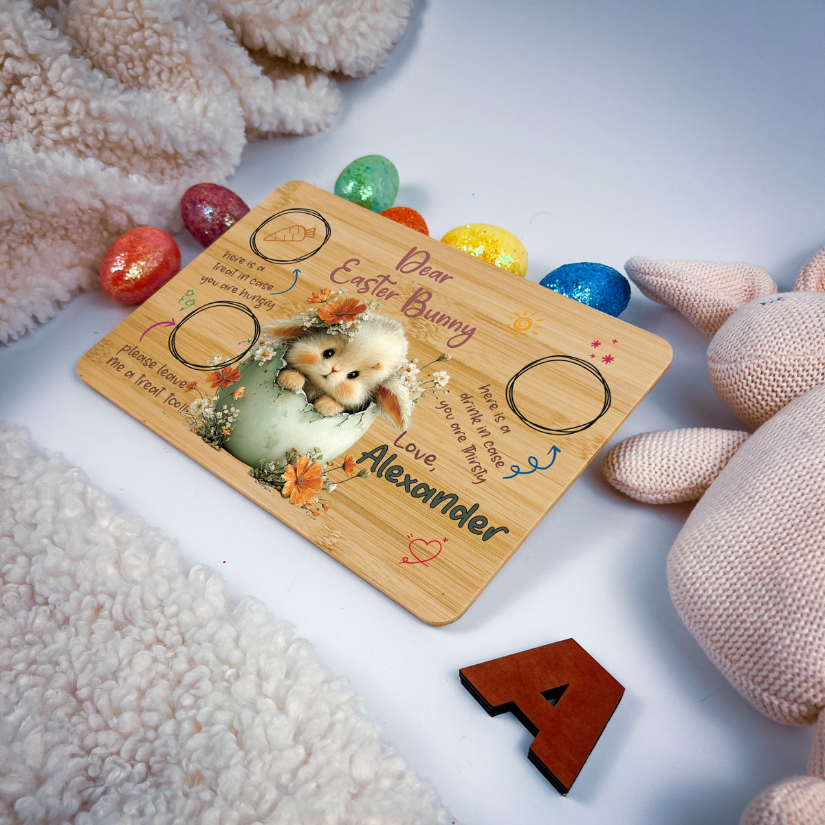 Personalised Easter Bunny Tray – Egg Nest Peek Design