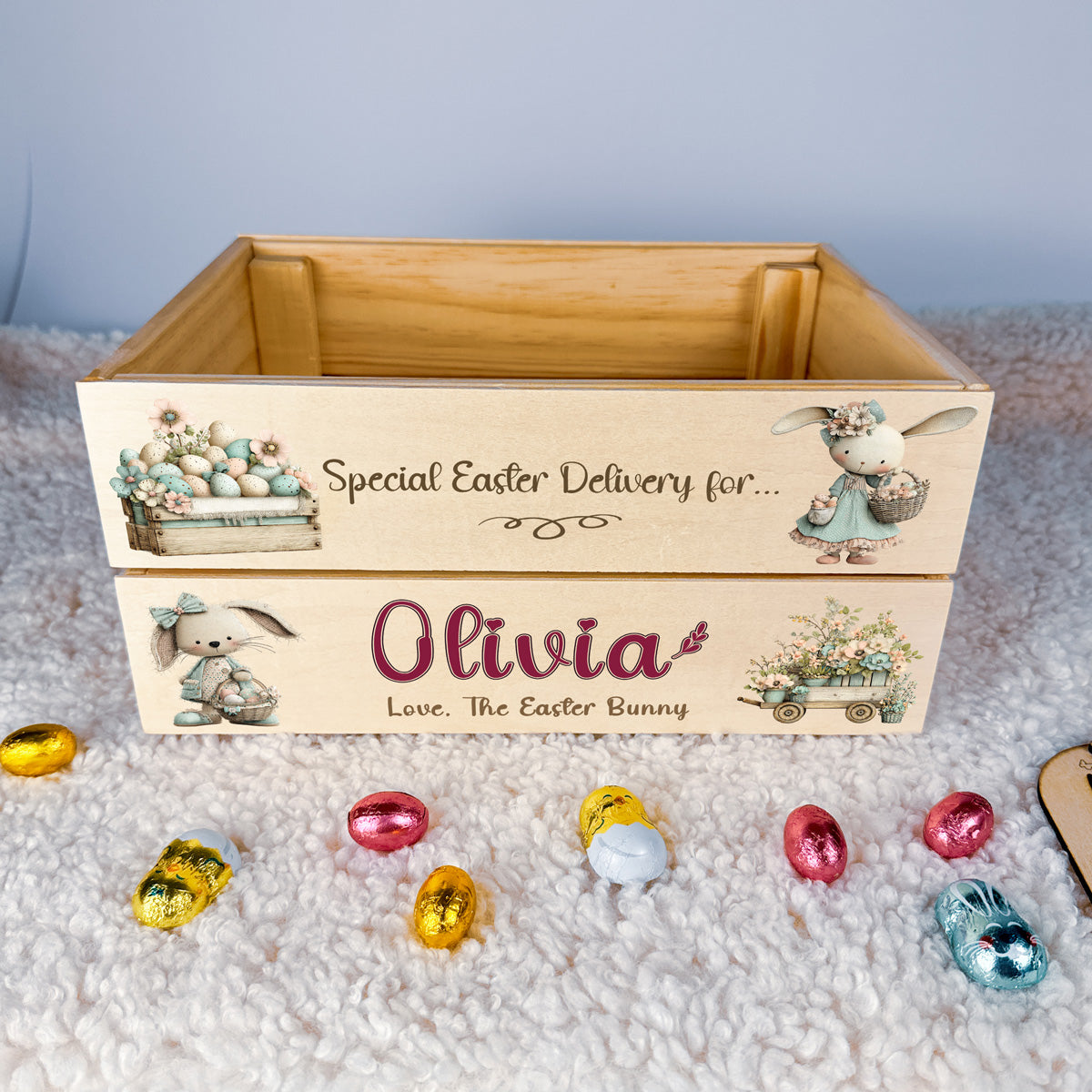 Personalised Easter Gift Box – Custom Easter Morning Crate with Bunny Design