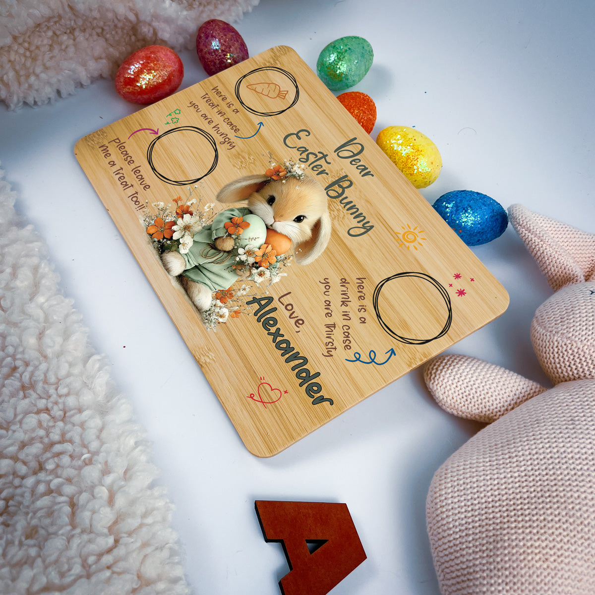 Personalised Easter Bunny Tray – Floral Egg Cuddle Design