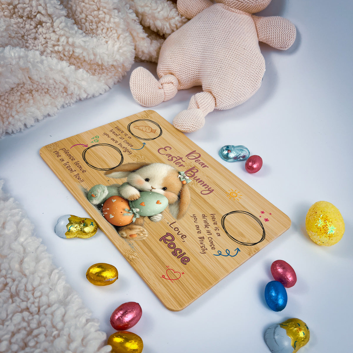 Personalised Easter Bunny Tray – Heart Egg Hug Design