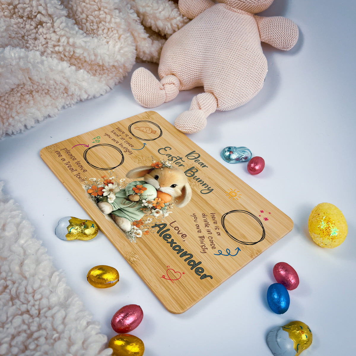 Personalised Easter Bunny Tray – Floral Egg Cuddle Design