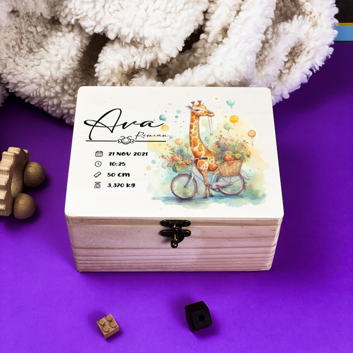 Keepsake Box - Giraffe on Bike - Design 23